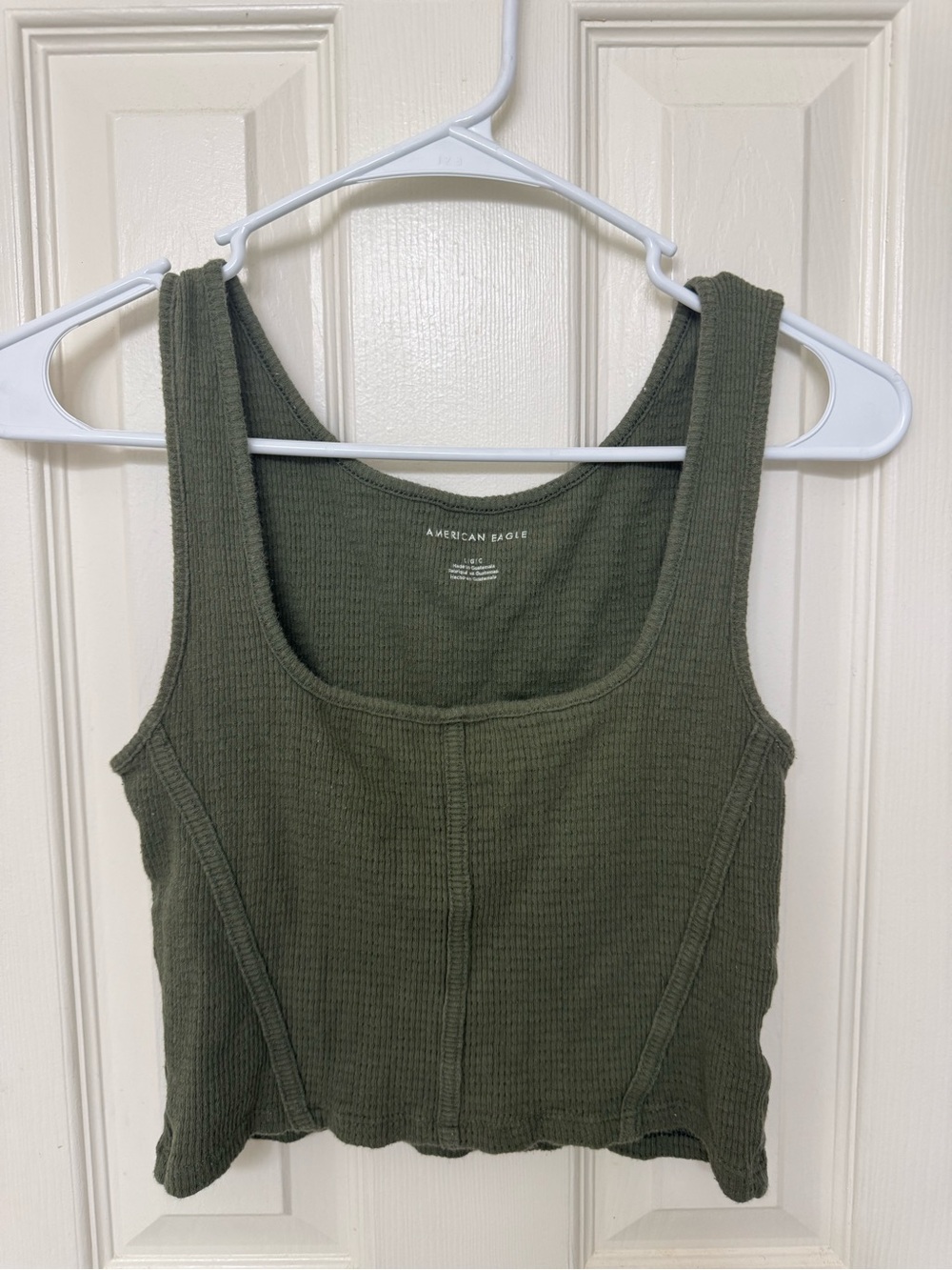 American Eagle Outfitters Olive Green Ribbed Square-Neck Tank Top